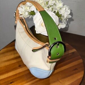 Coach RARE Y2K SoHo Blue & green Leather/Twill Hobo
Shoulder Bag L3J-4431